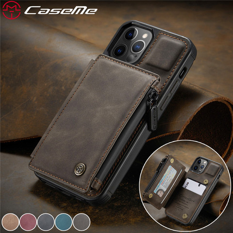 Funda de cuero con cremallera para móvil, funda de piel para iPhone 12, 11 Pro, XS, Max, XR, X, 7, 8 Plus, Note 20, Ultra, S20, S10, S9, Coque, Etui ► Foto 1/6