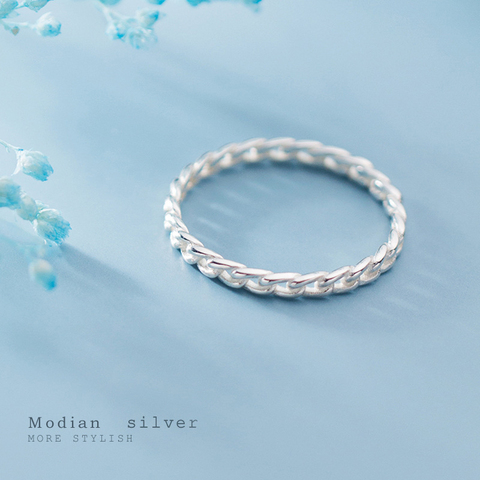 Modian-Anillo de cadena de giro minimalista para mujer, de Plata de Ley 925 auténtica, anillo sencillo para dedo, joyería fina de estilo coreano ► Foto 1/5