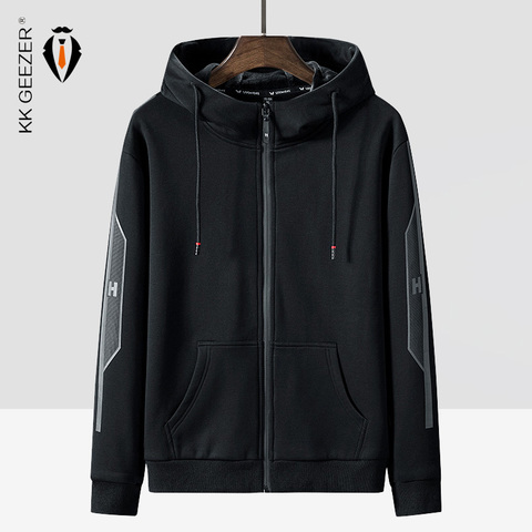 Sudaderas con capucha de los hombres, ropa deportiva con cremallera de talla grande, color negro, 68% algodón, 5XL, 6XL, 7XL, 8XL, Otoño, 2022 ► Foto 1/6