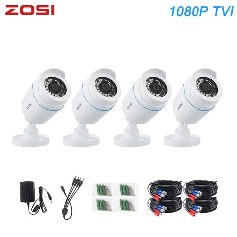 ZOSI-Cámara de videovigilancia CCTV Bullet 1080P TVI, visión nocturna IR, 2MP, videcam CCTV, Cable de cámara de seguridad para sistema DVR, 4 Uds. ► Foto 1/6