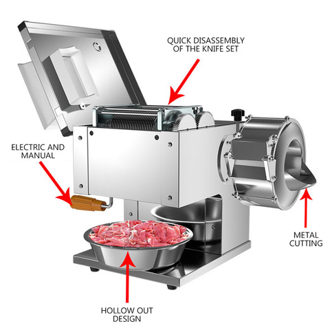 De carne eléctrica cortadora hogar picadora de carne automática comercial cortador de pescado filete de tiras de acero inoxidable picadora de carne ► Foto 1/6