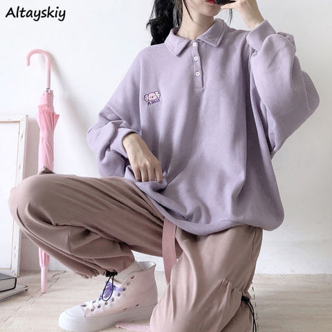 Sudaderas con capucha para mujer con botones cuello vuelto engrosamiento fresco cálido dulce Harajuku Ulzzang suelto mujeres estudiantes estilo coreano Chic ► Foto 1/6