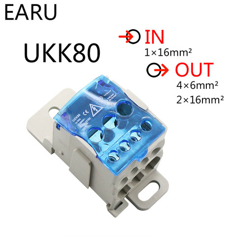 Caja de distribución de UKK-80A, bloque de terminales de Riel Din, caja de empalme de energía, Conector de cable eléctrico Universal pesado de 80A, 1 en muchos ► Foto 1/6