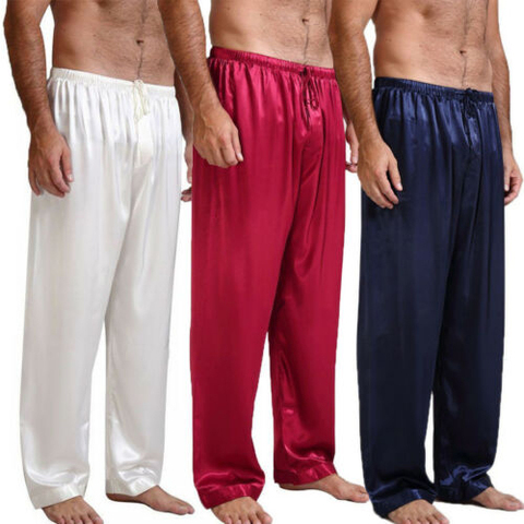 Pantalones holgados de satén para hombre, ropa de dormir de seda de hielo, pijamas para el hogar, 4 colores, novedad de verano ► Foto 1/6