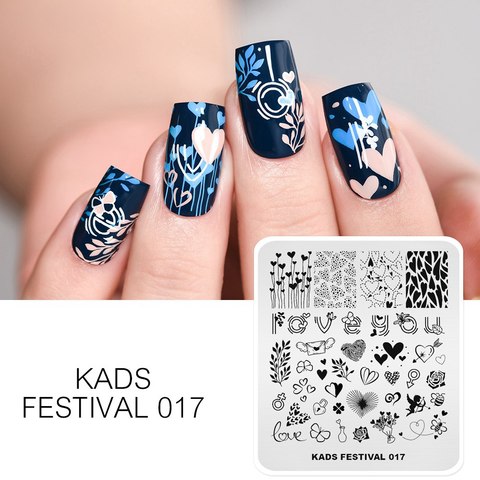 KADS-placas de estampado de uñas Nail Art para el Día de San Valentín, plantilla de estampado de imagen de corazón, plantillas de uñas naturales de flores de Navidad, juego de platos ► Foto 1/1