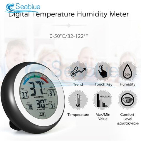 Termómetro Digital LCD táctil para coche, higrómetro, medidor de humedad de temperatura interior redondo Digital para estación meteorológica ► Foto 1/6