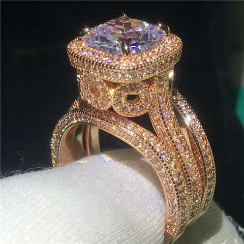 Anillo de diamante 3 en 1 Vintage para mujer y hombre, de oro rosa de 18K, conjunto de cz, joyería de plata de ley 925, anillos de compromiso para boda ► Foto 1/6