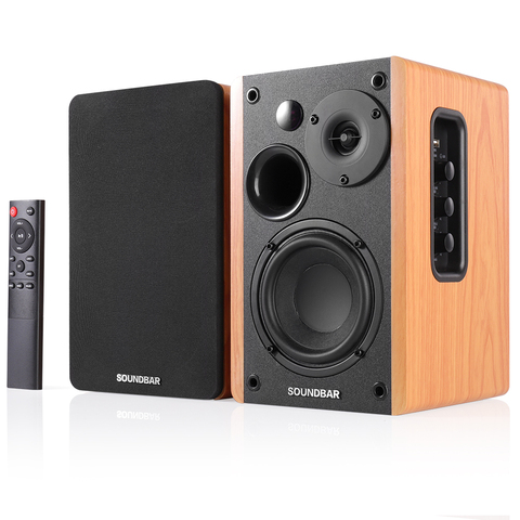 Altavoz con estante de 80W, HiFi 2,0, Bluetooth, sistema de sonido, altavoces de música de madera para TV, ordenador, barra de sonido USB de 4,5 pulgadas ► Foto 1/1