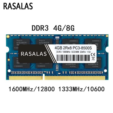 Rasalas-memoria RAM para portátil, 4GB, 8G, DDR3, 1066/1333/1600Mhz, SO-DIMM, 1,5 v, 204 pines ► Foto 1/6