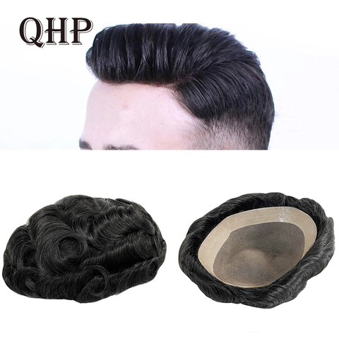 Mono tupé para hombre y NPU, sistemas de repuesto de cabello, peluca artesanal Natural Remy, cabello humano indio de 6 pulgadas ► Foto 1/6