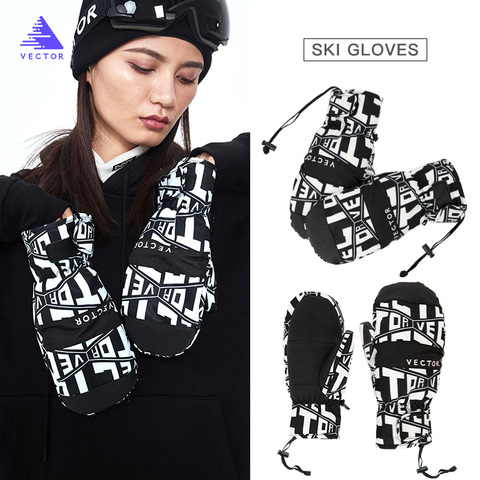 Guantes de esquí Extra gruesos 2 en 1 para hombre, guantes de esquí para mujer, Snowboard, nieve, deporte de invierno, cálidos, impermeables, a prueba de viento, esquí, Plam de piel sintética ► Foto 1/6