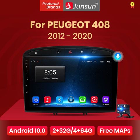 Junsun-Radio Multimedia V1 pro con GPS para coche, Radio con reproductor, navegador, 2 GB + 128 GB, Android 10, 2 din, dvd, para PEUGEOT 308, 308S, 408, 2003-2012 ► Foto 1/6