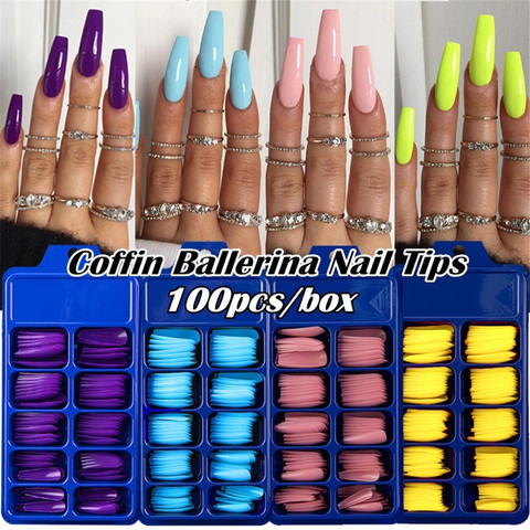 24/100 Uds puntas de uñas postizas de Color caramelo cubierta completa de acrílico mate bailarina falsa punta para uñas DIY belleza manicura herramientas de extensión ► Foto 1/6