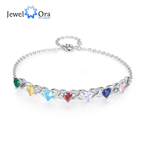 JewelOra personalizado con incrustaciones de 2-7 piedra de nacimiento de corazón pulseras para las mujeres grabado personalizado nombre de la familia, pulsera de regalo Día de la madre ► Foto 1/1