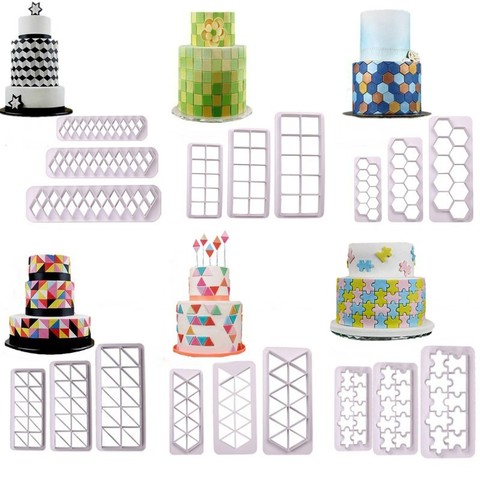 Aomily 3 unids/set figura geométrica rompecabezas molde cortador de pastel artesanía de azúcar Tiara Fondant Icing de corte de pastel galletas herramienta para hornear ► Foto 1/6