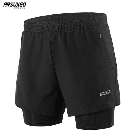 Pantalones cortos para correr ARSUXEO 2022 para hombres 2 en 1 de secado rápido entrenamiento activo Jogging pantalones cortos deportivos con forro más largo B202 ► Foto 1/6