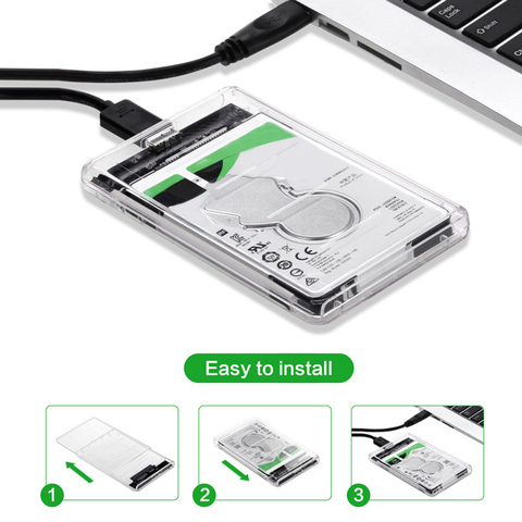 Caja de disco duro transparente HDD SSD de 2,5 pulgadas, carcasa de disco duro SATA III a USB 3,0, compatible con HDD externo móvil de 6TB para ordenador portátil y PC ► Foto 1/6