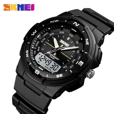 SKMEI-reloj electrónico deportivo para hombre, relojes militares, de pulsera de PU, de cuarzo, para exteriores, doble reloj, 1454 ► Foto 1/6