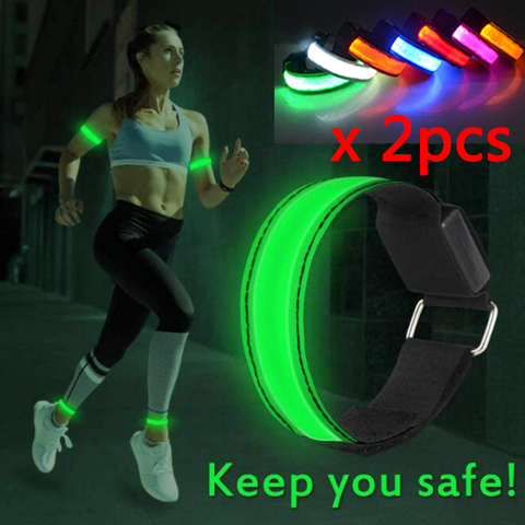 Brazalete Led para correr de noche al aire libre, correa de seguridad en bicicleta, correa reflectante, pulsera de advertencia, 2 uds. ► Foto 1/6