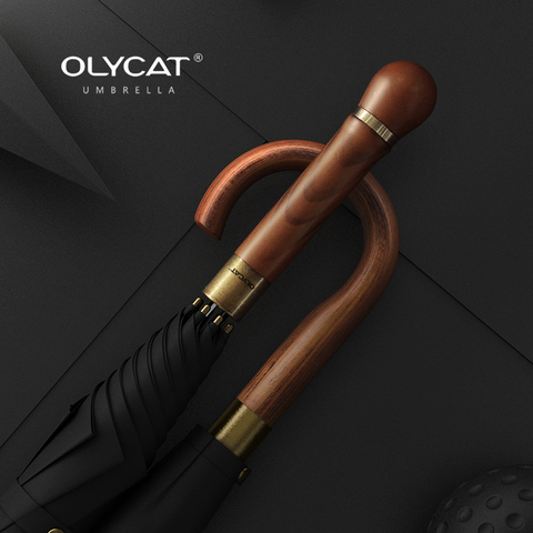 OLYCAT-Paraguas con mango de madera para hombre, sombrilla grande y resistente a la lluvia, al aire libre, a prueba de viento y resistente, color negro ► Foto 1/6