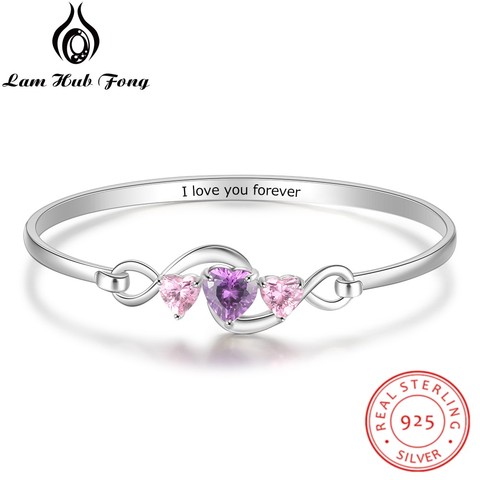 Pulseras Infinity de Plata de Ley 925 personalizadas, brazalete con nombre de corazón CZ personalizado, regalo de joyería Forever (Lam Hub Fong) ► Foto 1/6