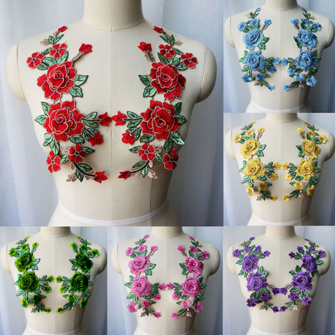 2 uds. De flores bordadas en 3D, rojo, rosa, azul, púrpura, Apliques de encaje, Collar de tela parches para coser para decoración de boda DIY ► Foto 1/6