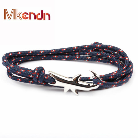 MKENDN-Estilo marinero de cuerda multicapa ajustable para hombre y mujer, pulsera con ancla de tiburón, Paracord, joya de acampada, ganchos de Metal, 550 ► Foto 1/6