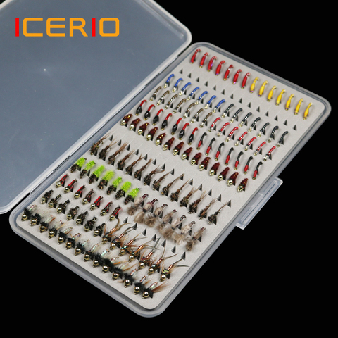 ICERIO 133 unids/set Ultra-delgado portátil Ninfa Scud Midge moscas Kit de surtido con caja de pesca de trucha volar señuelos ► Foto 1/6