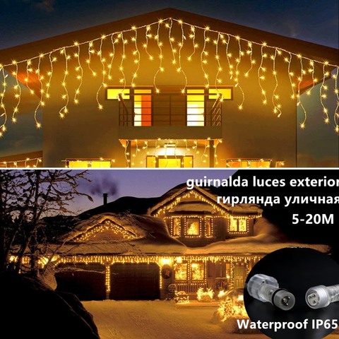 Guirnalda de luces LED navideñas para decoración del hogar, cortina de carámbanos de 4-12M, luces de hadas brillantes constantes, Fiesta al aire libre, jardín y ventana ► Foto 1/6