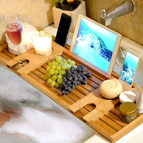 Bandeja de baño hecha a mano de madera, estantes de baño, aplicar para Pad/libro/tableta, accesorios para baños del hogar, estante para bañera, soporte ► Foto 1/6