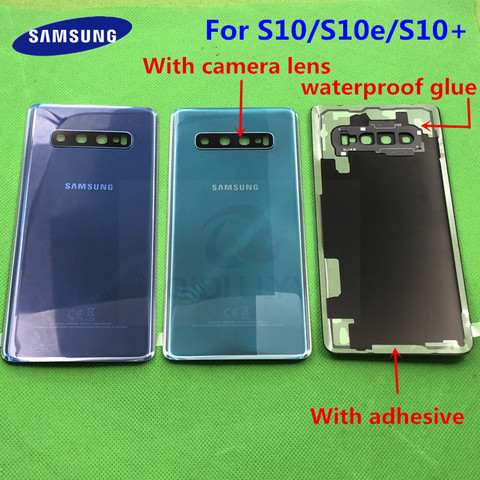 Reemplazo de cristal trasero para Samsung Galaxy S10 G973F S10 + G975F S10E G970, cubierta de batería, carcasa de puerta trasera + adhesivo impermeable ► Foto 1/6