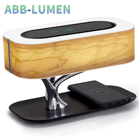 Lámpara led de mesa moderna para dormitorio, Altavoz bluetooth regulable, cargador de teléfono, lámpara de escritorio inalámbrica, lámpara de mesita de noche, luz de árbol ► Foto 1/6