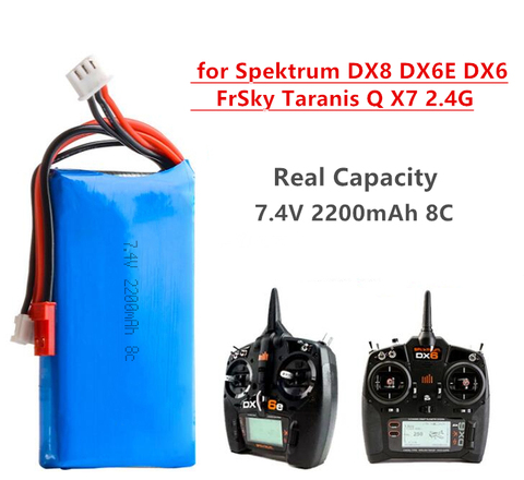 7,4 V batería de 2200mAh Lipo por integrado FrSky Taranis Q X7 Dx6e Dx6 transmisor Spektrum DX8 pieza de repuesto de control remoto 2S batería recargable 3 uds ► Foto 1/4