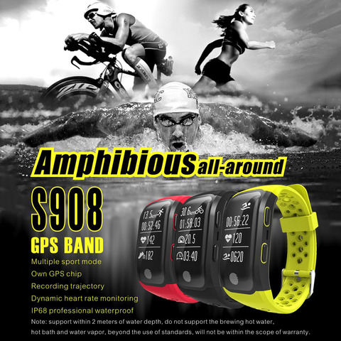 Buceo S908 GPS pulsera/Correa inteligente reloj IP68 impermeable pulsera inteligente con supervisión de frecuencia cardíaca altímetro altitud natación correr deporte ► Foto 1/6