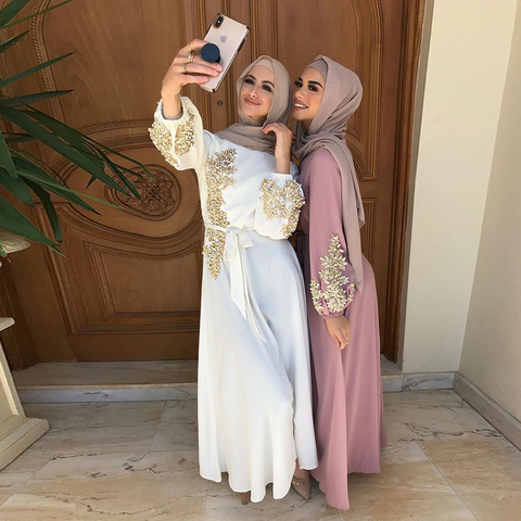 Kaftan Dubai Abaya Turquía Hijab musulmán mujeres vestido islámico caftán marroquí Vestidos Eid Mubarak ropa Europea Musulman ► Foto 1/6