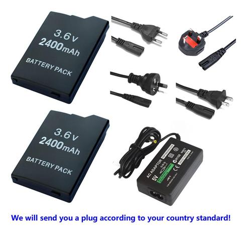 2 baterías + cargador/adaptador de CA EU/AU/US/UK para Sony PSP 3000, 3001, 3003, 3004, mando portátil para PlayStation ► Foto 1/6