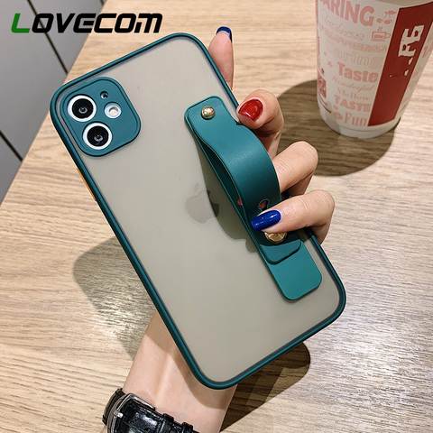 LOVECOM protección de la Cámara soporte de muñequera funda para teléfono para iPhone 12 11 Pro Max XR X XS X Max 7 8 Plus suave TPU + PC cubierta del teléfono ► Foto 1/6