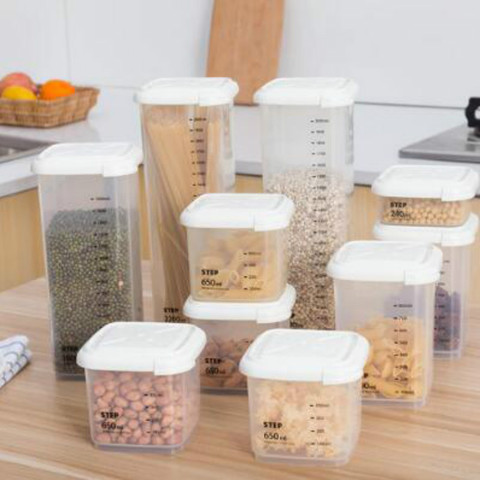 Latas de plástico selladas de 4 volumen, caja de almacenamiento de cocina, envase de comida transparente para mantener el frío, nuevo B1, WJ112714 ► Foto 1/6
