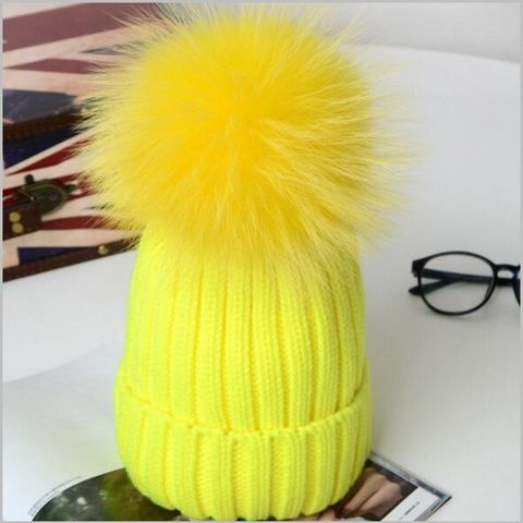 Gorros grandes con pompones de pelo auténtico para invierno, gorros tejidos gruesos y cálidos, para niñas, mujeres y niños ► Foto 1/6