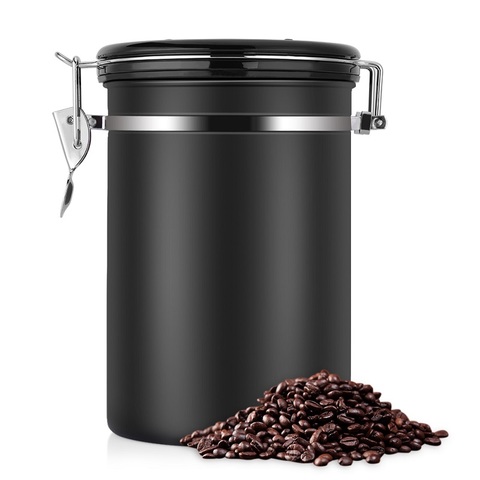 Recipiente hermético de acero inoxidable para café y té, recipiente negro de cocina, bote para café y té ► Foto 1/6