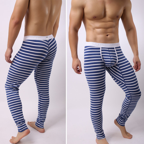 Nuevo caliente de los hombres de rayas de algodón largo Johns ropa interior térmica pijamas de invierno cálido Ultra-fino suave para hombre Pijamas ► Foto 1/5