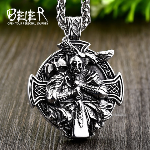 Beier 316L de acero inoxidable vikingo de los hombres COLLAR COLGANTE Dios Odin amuleto de alta joyería de calidad LLBP8-457P ► Foto 1/6