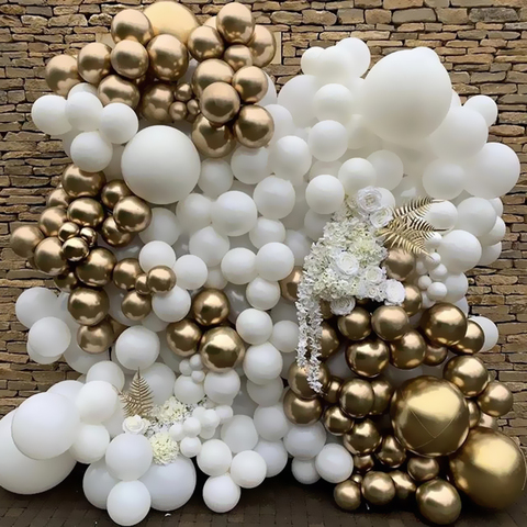 Globos de látex de alto grado, combinación de oro blanco, decoración para fiesta de cumpleaños, boda, 10-30 Uds., 10/12 pulgadas, venta al por mayor ► Foto 1/6