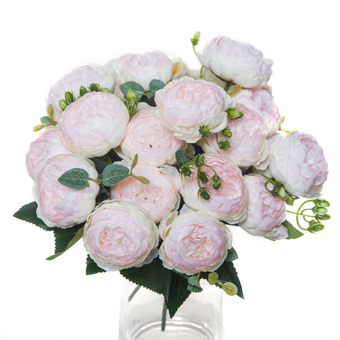 Ramo de rosas artificiales de seda, flores artificiales, vaso de alta calidad para decoración del hogar, Navidad, boda, plantas falsas decorativas para novia ► Foto 1/6