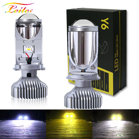 Bombilla LED H4 con Mini lente de proyector, Kit de conversión de LED H4, 10000LM, haz alto/bajo para automóviles, 3000K, 4300K, 6000K, 2 uds. ► Foto 1/6