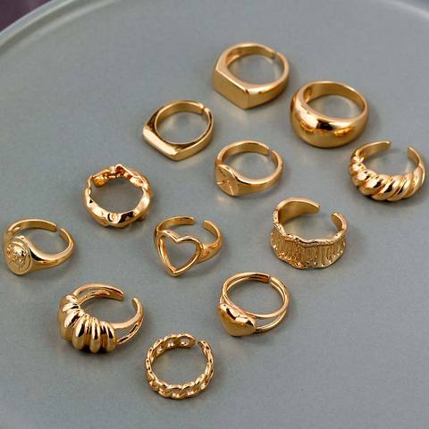 Anillos irregulares de croissant para mujer, Anillos geométricos de corazón con círculo grueso, Color dorado, joyas de mariposa de cristal, joyería de moda ► Foto 1/6