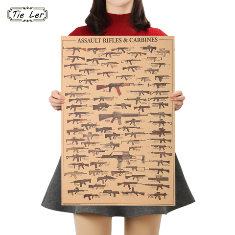 Carteles de pistola de fama mundial Fans militares Vintage póster de papel Kraft pintura decorativa 51x35,5 cm carteles de papel etiqueta de la pared ► Foto 1/6