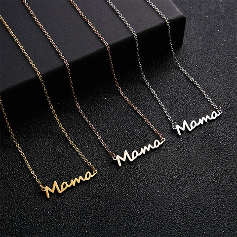 Collar de acero inoxidable con letras de mamá, colgante de cadena de hueso de bloqueo para bebé, joyería para mujer, regalo del Día de la madre ► Foto 1/6