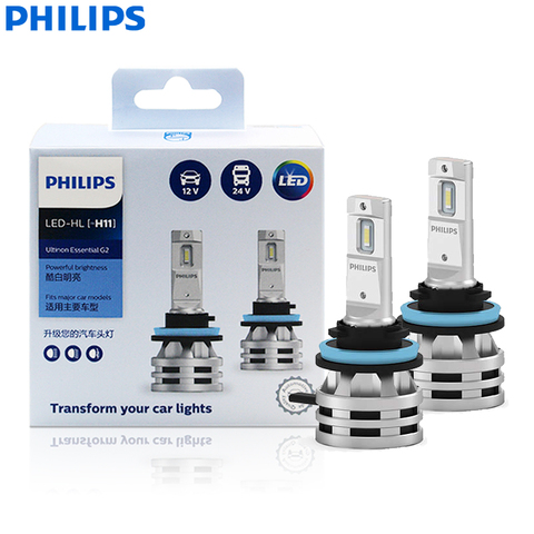 Philips-Lámparas LED H11 Ultinon Essential Gen2, 12V/24V, 24W, G2 6500K, luz blanca, bombillas para camión 113626ue2x2, 2 uds. ► Foto 1/6