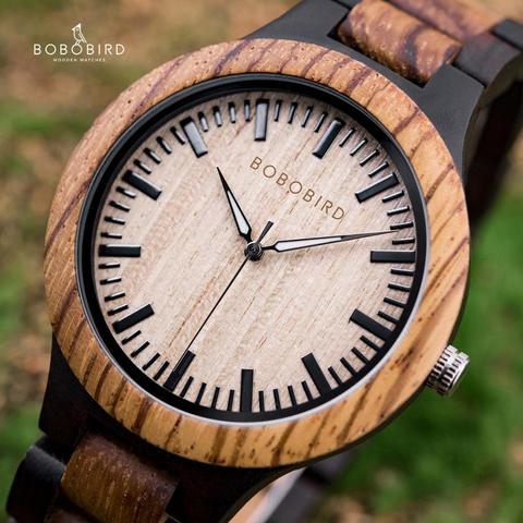 BOBO pájaro señoras reloj de madera de lujo relojes de pulsera con dos colores de madera, correa de vestido de las mujeres reloj relogio femenino V-N30 ► Foto 1/6